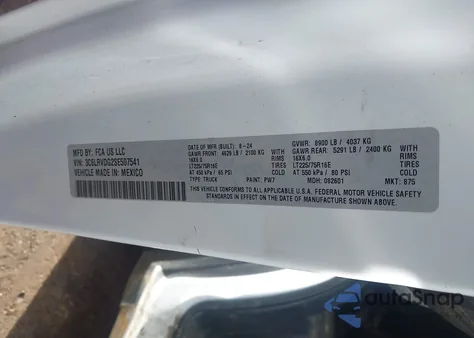 2025 Ram Promaster 2500 Tradesman High Roof 159 Wb W/Pass Seat z USA, uszkodzony, nr VIN 3C6LRVDG2SE507541